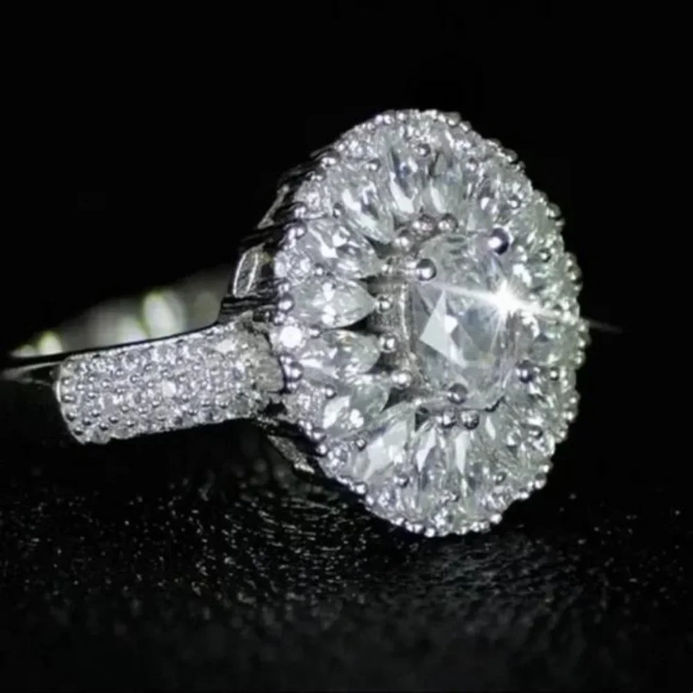 NEW MARQUISE 925 STERLING SILVER OVAL DIAMOND RING - Picture 3 of 4